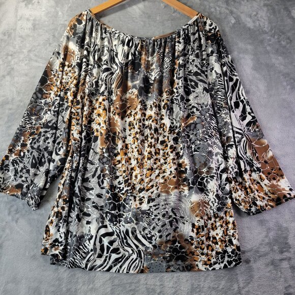 Rebecca Malone Womens 2X Animal Print Stretch Long Sleeve Top Plus Size Vibe - Picture 8 of 9